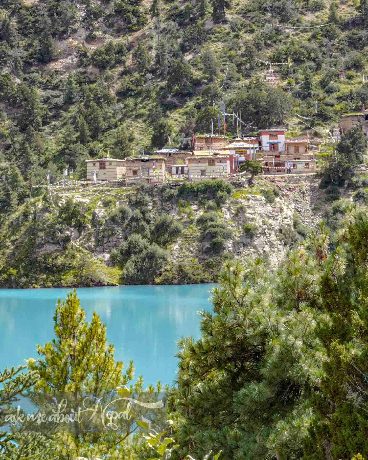 Ancient Bon monastery with prayer flags in Dolpo
