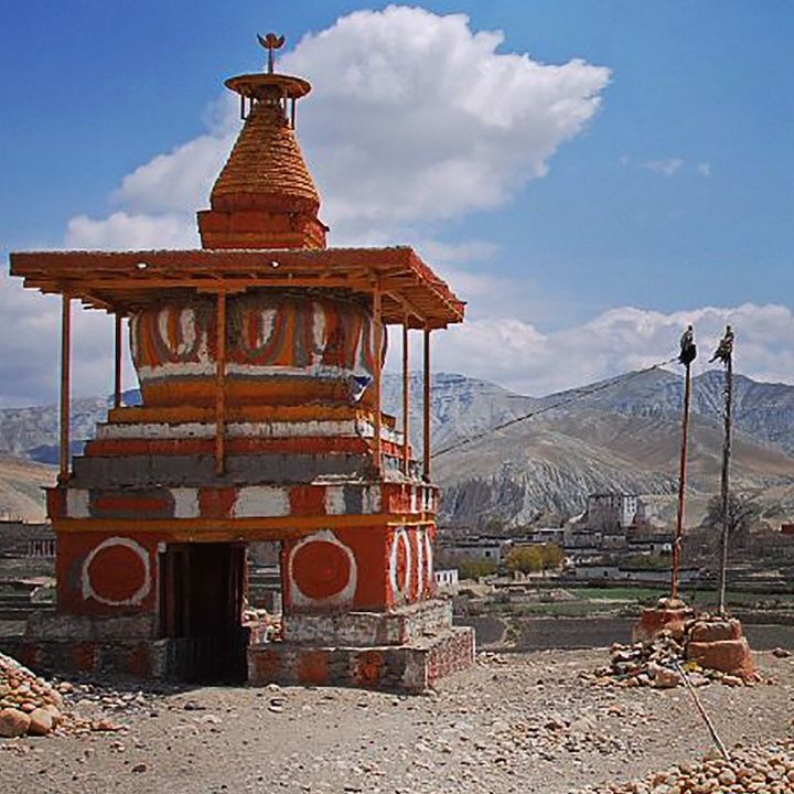 Scenic view of Shey Gompa with surrounding landscape