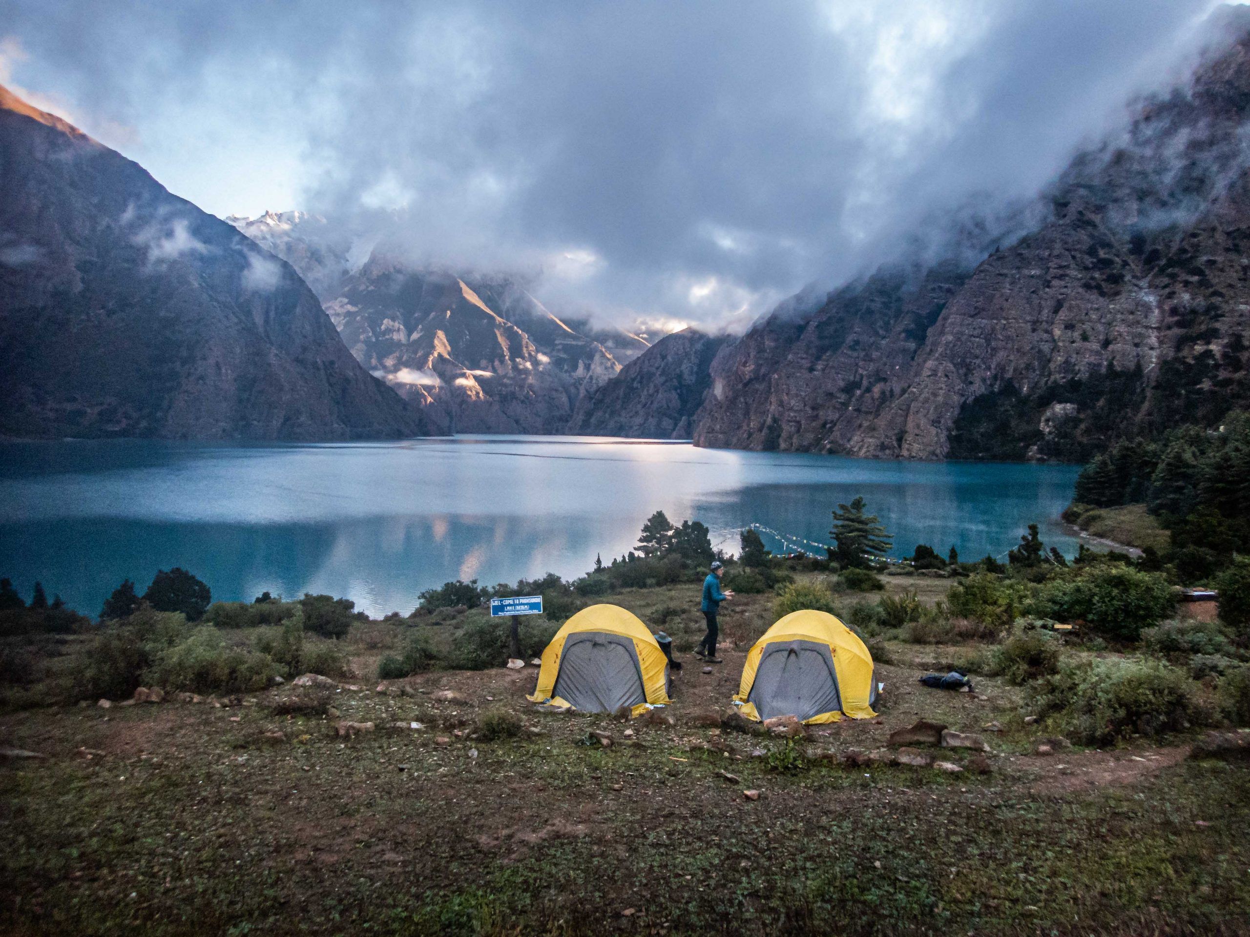 Shey Phoksundo Lake camping in the morning