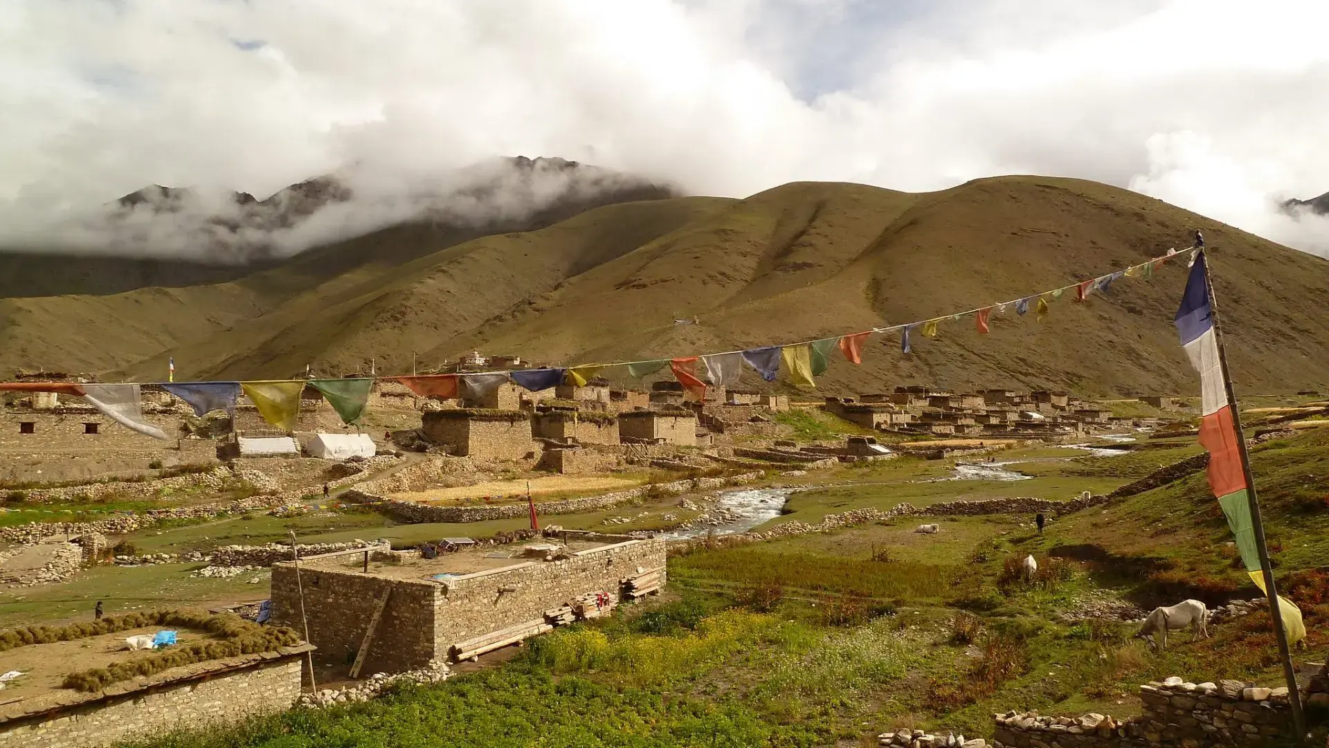 Dho Tarap village and prayer flags