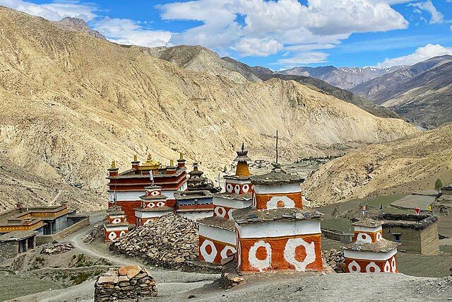 Monastery with prayer flags in Saldang
